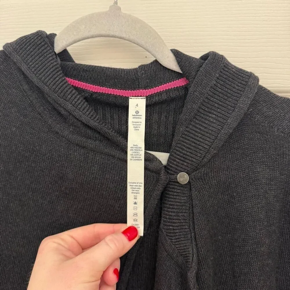 Lululemon Peace of Mind Wrap Sweater Hoodie Size 4 Charcoal Gray Yoga